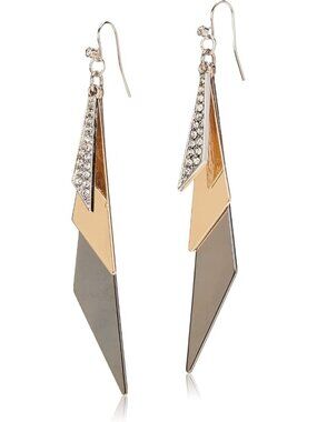 Geometric Layered Drop Earrings for Women Tri Tone Dangling Statement Jewelry